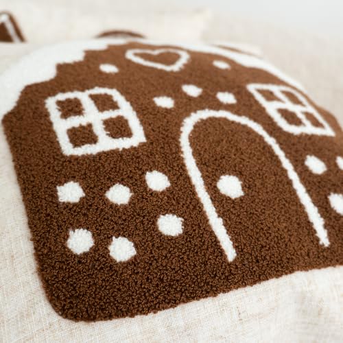 Gingerbread House Christmas Throw Pillow Cover 18x18 - Brown & White, Pack of 1