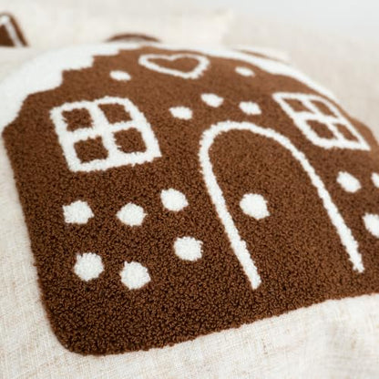 Gingerbread House Christmas Throw Pillow Cover 18x18 - Brown & White, Pack of 1