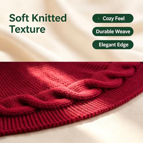 48 Inch Christmas Tree Skirt - Red Cable Knit Holiday Decor