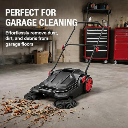 Manual Push Floor Sweeper for Garage Driveway & Outdoor Cleaning
