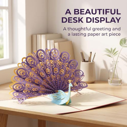 Purple 3D Peacocks Greeting Card for Birthdays Christmas & Weddings