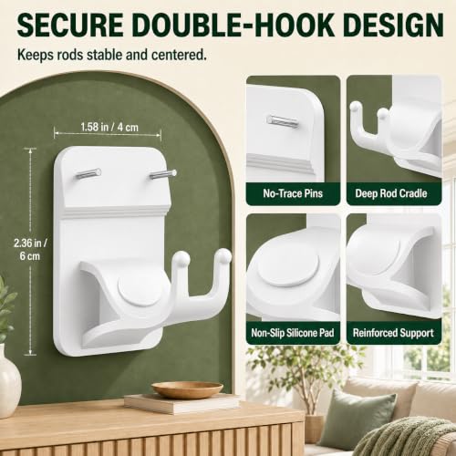White No Drill Curtain Rod Brackets 8-Pack Adhesive Hooks with Invisible Nails