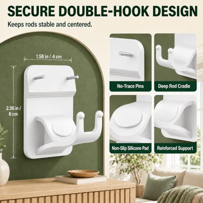 White No Drill Curtain Rod Brackets 8-Pack Adhesive Hooks with Invisible Nails