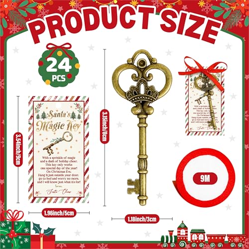 24 Sets Santa’s Magic Key with Card & Ribbon - No Chimney Christmas Ornament - Holiday Tradition Metal Key Decoration - Variation of THIS listing