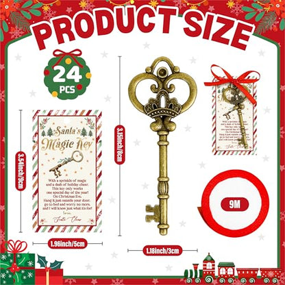 24 Sets Santa’s Magic Key with Card & Ribbon - No Chimney Christmas Ornament - Holiday Tradition Metal Key Decoration - Variation of THIS listing