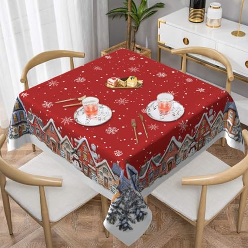 Red White Xmas Square Tablecloth 54x54 Inch Water-Resistant Washable Holiday Cover