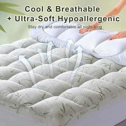 Green 4 Inch Memory Foam Mattress Topper Queen Size Cooling Gel Bamboo Cover