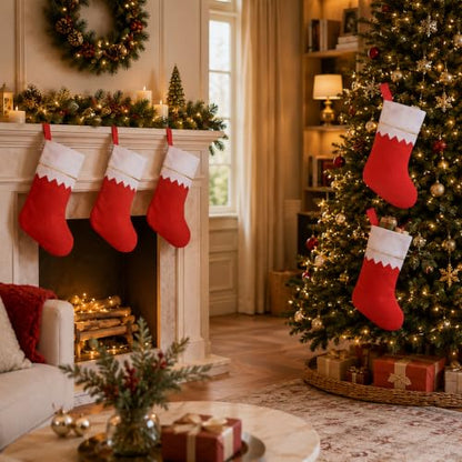 14 Pack Christmas Stockings Bulk - 15 Inch Red & White Non-Woven Holiday Decorations - Variation of THIS listing