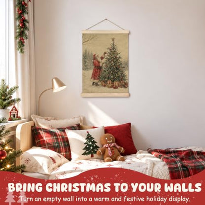 Christmas Wall Art Decor - Santa Claus Poster for Festive Home Decoration - 12x16 Inches - Variation: Christmas Tree Santa Claus