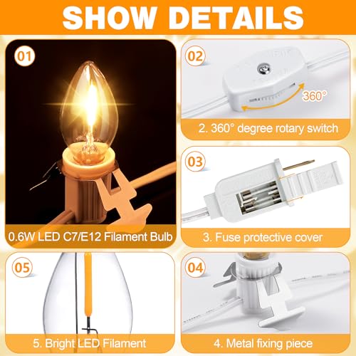 3-Pack LED Light Cord with 6 Bulbs for Christmas Village & Halloween Decor