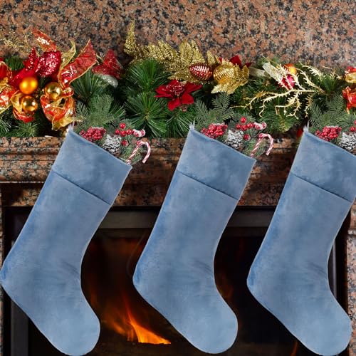 Blue Christmas Velvet Stocking 19 Inch Set of 2 - Holiday Decor