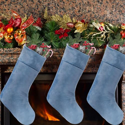 Blue Christmas Velvet Stocking 19 Inch Set of 2 - Holiday Decor