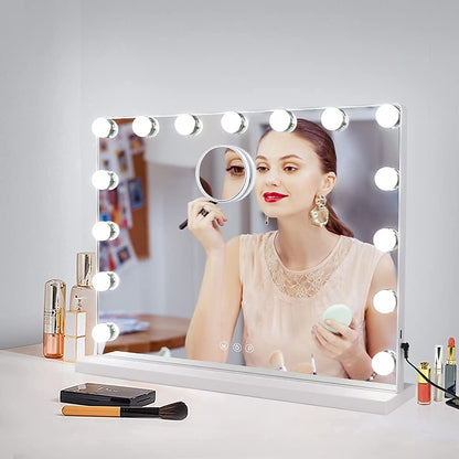 Depuley Vanity Mirror with Lights, 23In Hollywood Large Lighted Makeup Mirror with Smart Touch Control Screen & USB-Powered 15 Dimmable LED Lights for Dressing Room, Bedroom, Tabletop, White