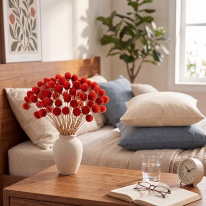 40 Pcs Dried Globe Amaranth Flowers - Red Floral Bouquet for DIY & Decor