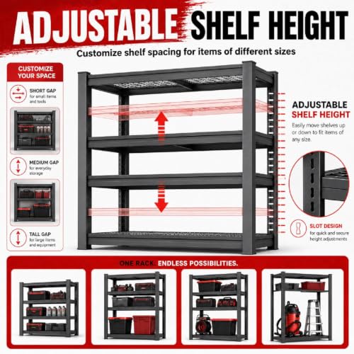 6-Tier Garage Shelving Unit - 68"W x 20"D x 84"H Adjustable Heavy-Duty Storage Rack - Variation of 1 / 6-T/68"Wx84"H x20"D