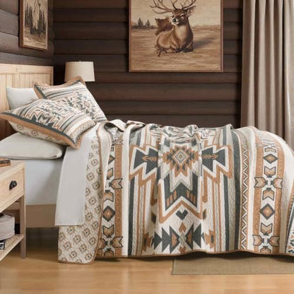 King Cotton Quilt Set Southwestern Aztec Reversible Rustic Bedding