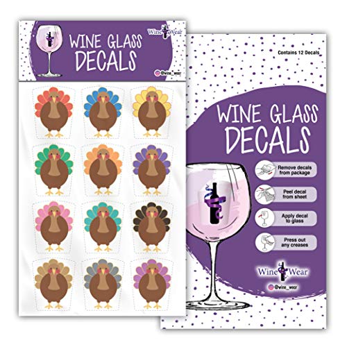 Turkey Wine Glass Decal Drink Markers 12pc Reusable Static Cling Stickers Thanksgiving