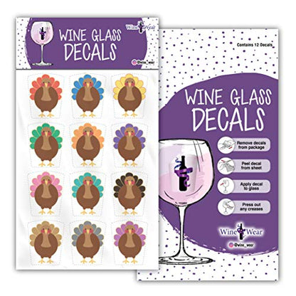 Turkey Wine Glass Decal Drink Markers 12pc Reusable Static Cling Stickers Thanksgiving