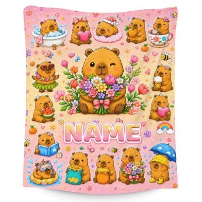 Personalized Kids Blanket with Name and Animal Pattern - Orange, 50x60 Inches