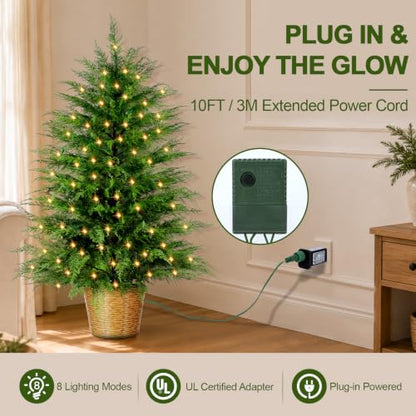 3ft Prelit Artificial Cedar Christmas Tree with Lights - Indoor Outdoor Decor