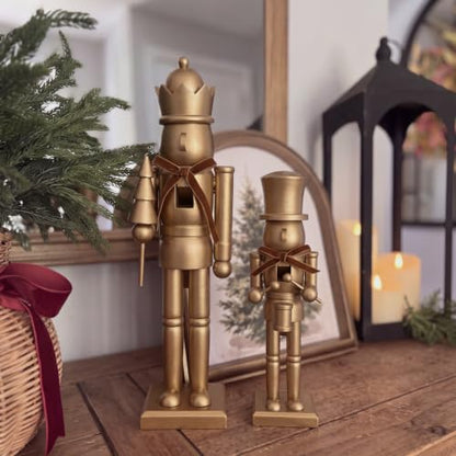 Neutral Christmas Nutcracker Figures 10" & 15" - Wooden Holiday Decor Set