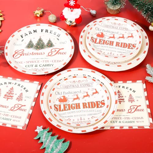 Christmas Farmhouse Paper Plate and Napkin Set - Vintage Holiday Tableware
