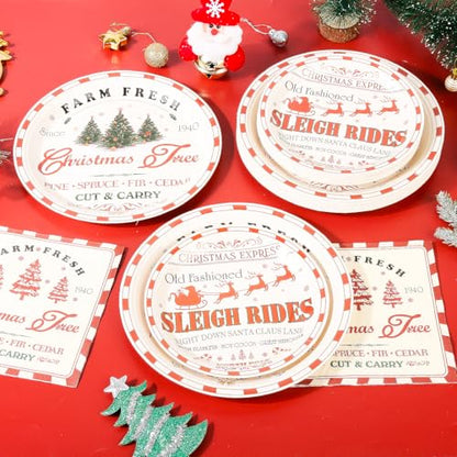 Christmas Farmhouse Paper Plate and Napkin Set - Vintage Holiday Tableware