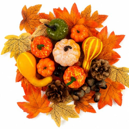 70-Piece Fall Decoration Set with Artificial Pumpkins Acorns Pinecones & Maple Leaves