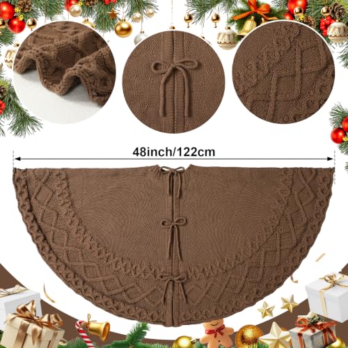 Brown Knit Christmas Tree Skirt 48 Inch - Rustic Holiday Decoration
