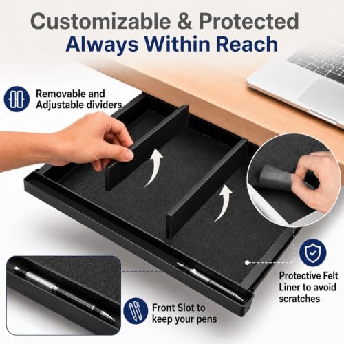Under Desk Drawer Organizer with Adjustable Dividers - Black