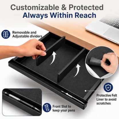 Under Desk Drawer Organizer with Adjustable Dividers - Black