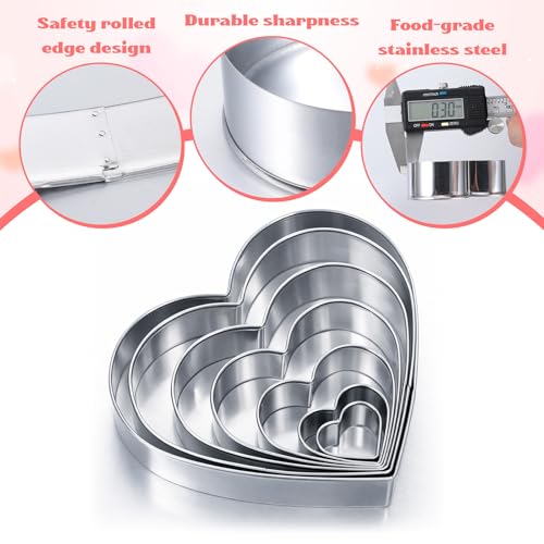 7 Pack Heart-Shaped Cookie Cutter Set Stainless Steel for Baking & Crafts