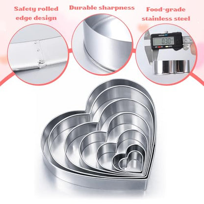 7 Pack Heart-Shaped Cookie Cutter Set Stainless Steel for Baking & Crafts