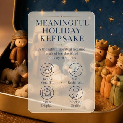 Multicolor Mini Nativity Set in Tin Box Handcrafted Religious Figurines Christmas Decor