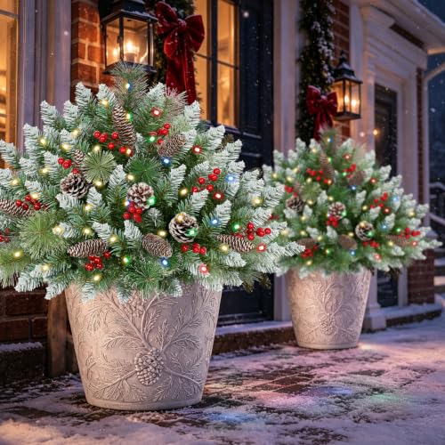 Lighted Christmas Tree Urn Filler Set - 24 Inch Artificial Decor with 12 Modes