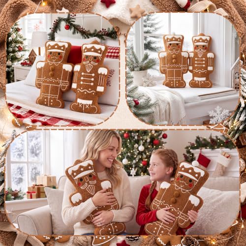 Wenqik 2 Pack Christmas Throw Pillows - Gingerbread Nutcracker Design, 15.7"