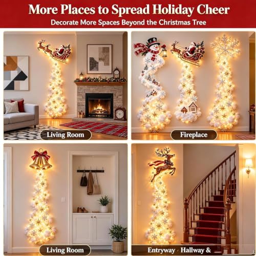 Christmas Magic Trail Wall Light with Santa Sleigh and Reindeer - Holiday Hanging Decor - Variation 5