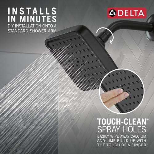 Delta 6-Inch Square Shower Head with 4 Settings Matte Black 2.5 GPM