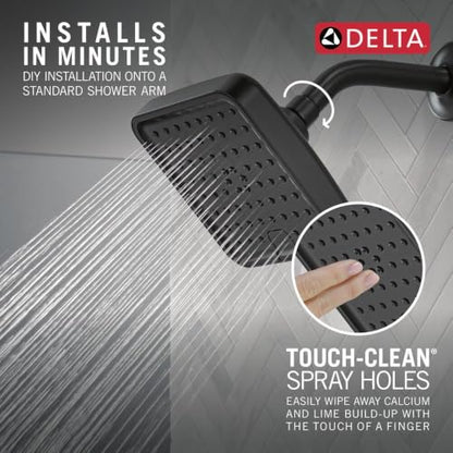 Delta 6-Inch Square Shower Head with 4 Settings Matte Black 2.5 GPM