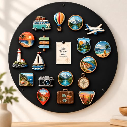 Matte Black 20-Inch Round Travel Magnet Board for Souvenir Displays