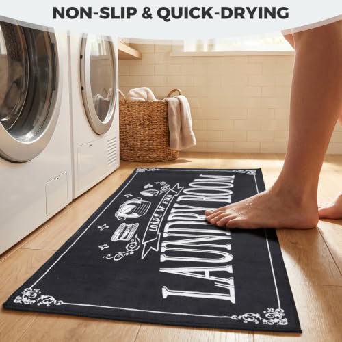 Black Laundry Room Rug Runner 20" x 47" Non-Slip Quick Dry Floor Mat
