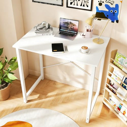 Small 32 Inch Computer Desk with X-Shaped Reinforcement - All White