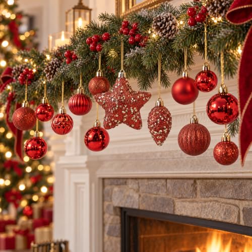 Small Red Christmas Ball Ornament Set - 50PCS Holiday Decorations