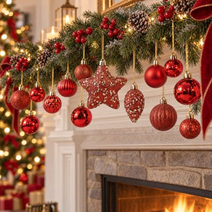 Small Red Christmas Ball Ornament Set - 50PCS Holiday Decorations