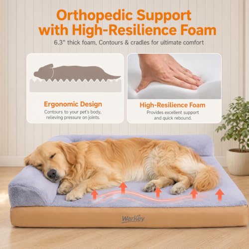 Heated Orthopedic Dog Bed for Large Senior Dogs - L-Shaped Design