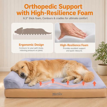 Heated Orthopedic Dog Bed for Large Senior Dogs - L-Shaped Design