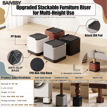 Heavy Duty Stackable Bed Risers for Sofa, Bed & Furniture - Adjustable 1.5/3/4.3 Inch