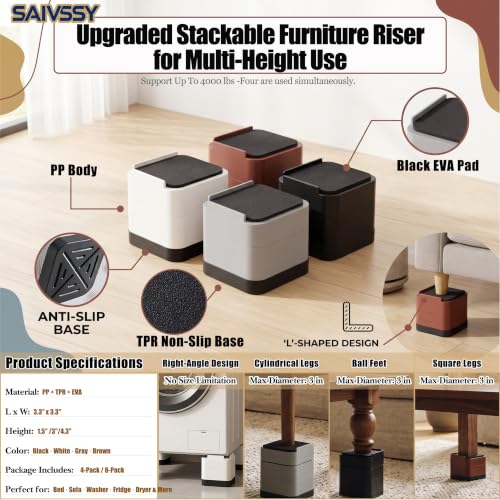 Heavy Duty Bed Risers with Adjustable Stackable Heights for Sofa and Furniture