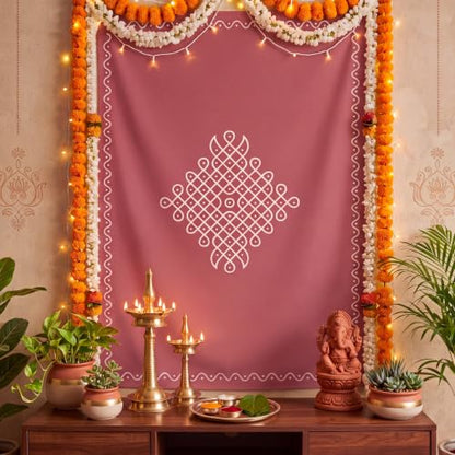 Eaasty 7x5 ft Indian Red Kolam Backdrop Varalakshmi Pooja Decor Tapestry