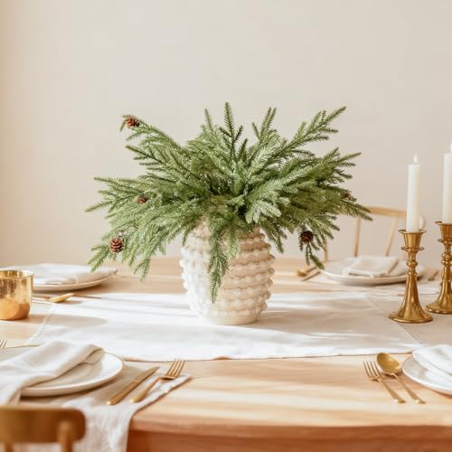 Christmas Pine Stems Faux Pine Branches with Cones - Green & Brown 6PCS, 22.4"